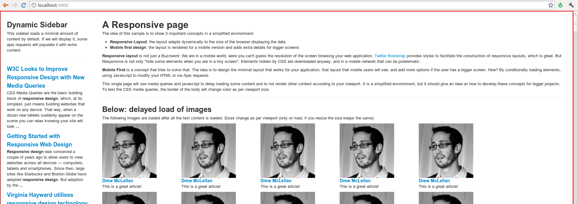 Desktop view of the example